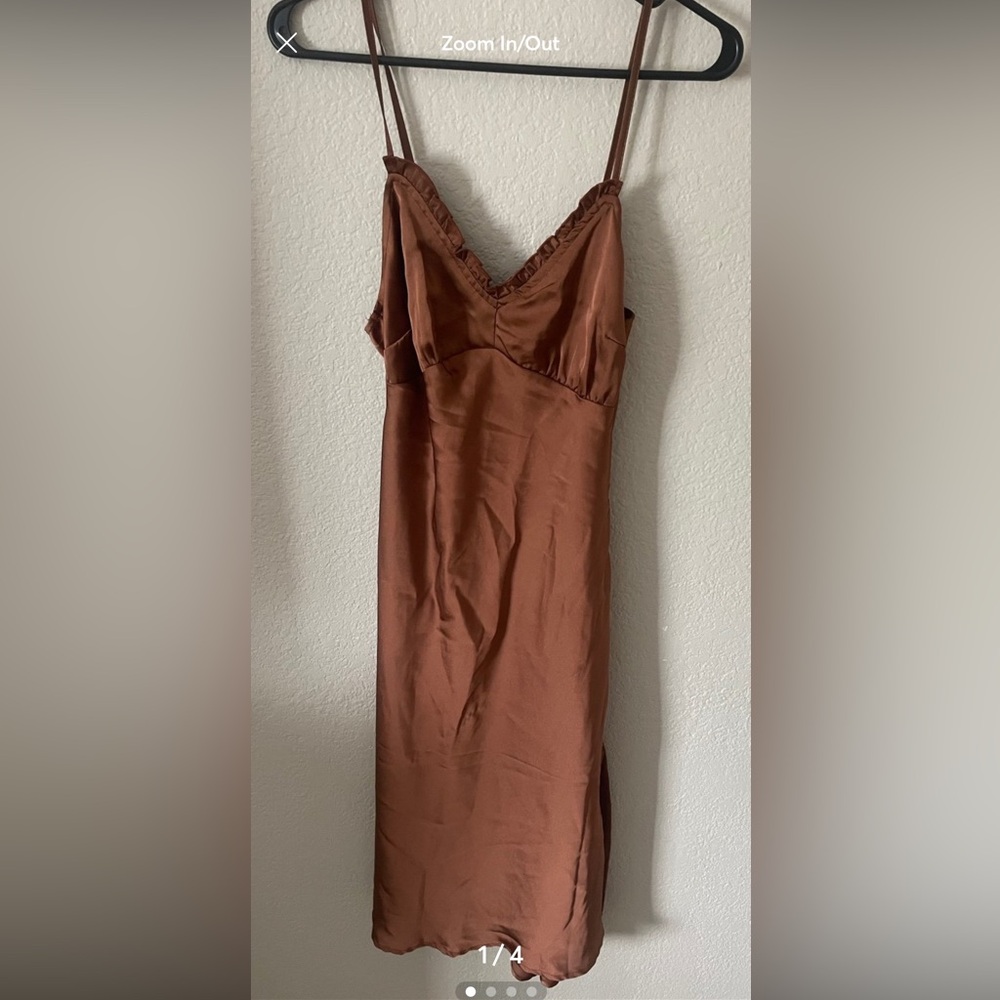 Brown Satin Slip Dress (SMALL)
